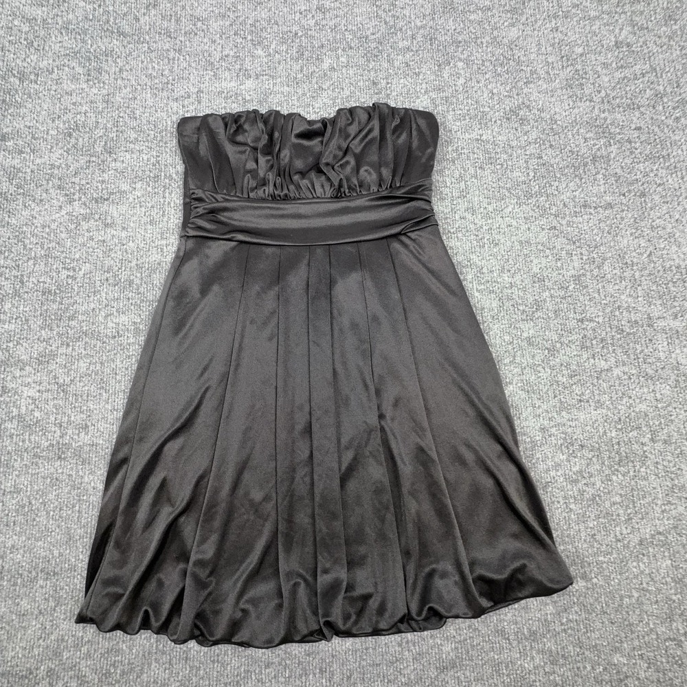 21 Dress Womens Small Black Strapless Satin Pleated Fit Flare Party Cocktail